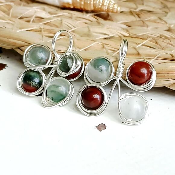 Bloodstone Beaded Butterfly Pendant, Gemstone Pendant, Wire Wrapped 1" - Picture 1 of 5